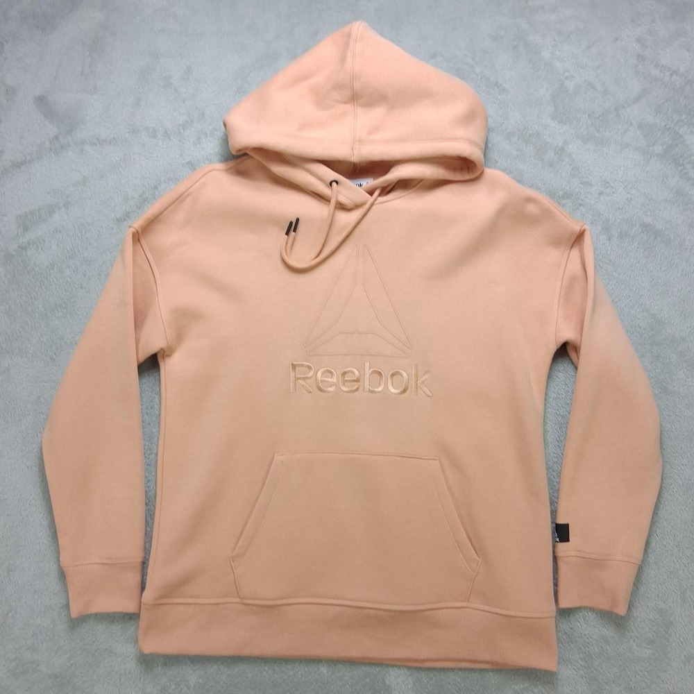 Reebok Mens Hoodie Pullover Sweatshirt Peach Embroidered Logo Size M Athleisure